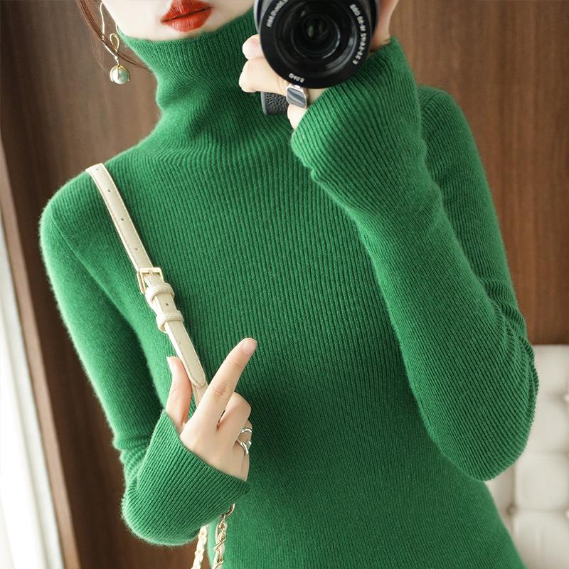 Women's Slim Fit High Neck Knit Sweater - Autumn/Winter Base Layer Pullover