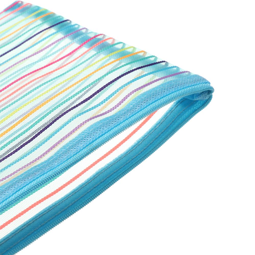 Makeup Cosmetic Stationery Rainbow Color Grid Cosmetic Storage Mesh Pen Bag Zipper Pencil Case