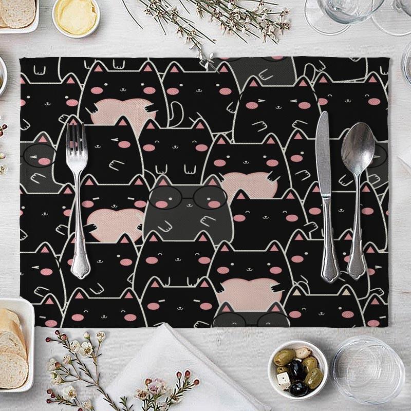 Cotton Linen Fabric Table Mats Children's Cute Animal Style Pattern 01 Placemat Family Dinner Tableware Kitchen Table Mat