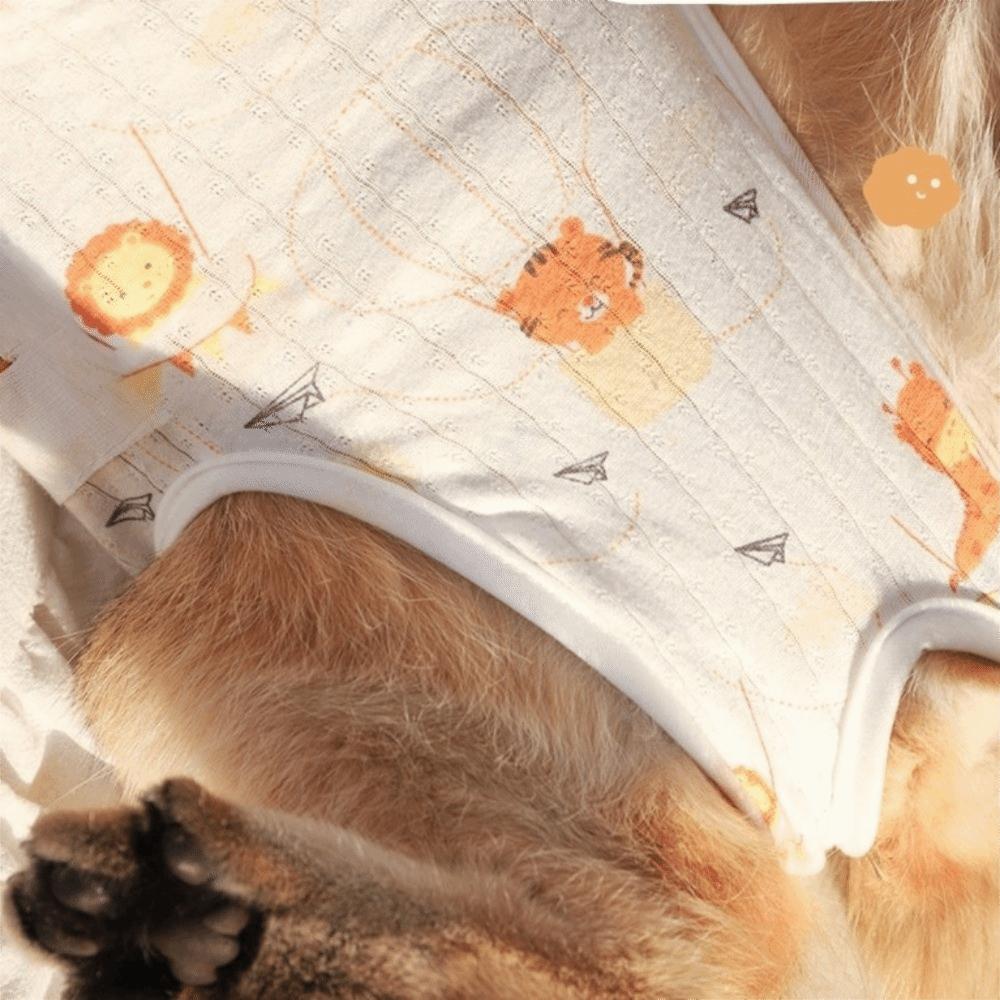 Cute Animal Print Cat Weaning Suit Adjustable Strap Up Style Pet Sterilization Suit Breathable Pet Anti-Lick Suit Post-Op Care