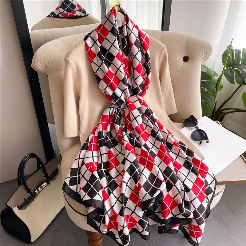 180*90cm Luxury Fashion Plaid Scarf Sun Protection Silk Scarfs Long Large Size Shawl Foulard Bufandas Muffler New Travel Warps