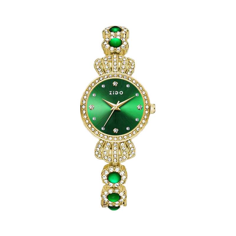 ZIDO Elegant Green Women's Waterproof Rhinestone Wristwatch