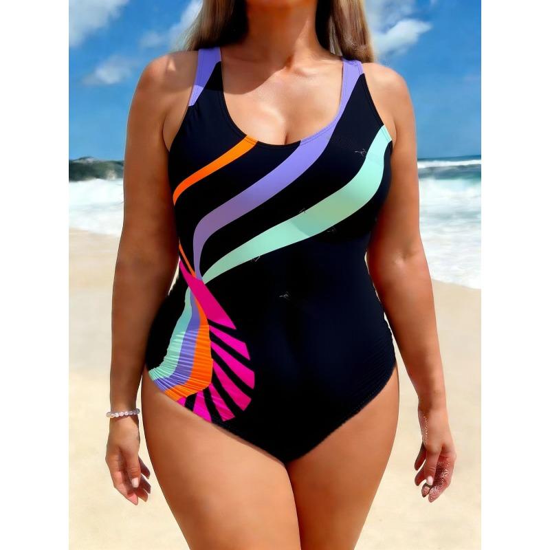 One-piece Plus-size One-piece Swimsuit for Women, Printed Women's Slightly Fat Meat-covered Racing Swimsuit