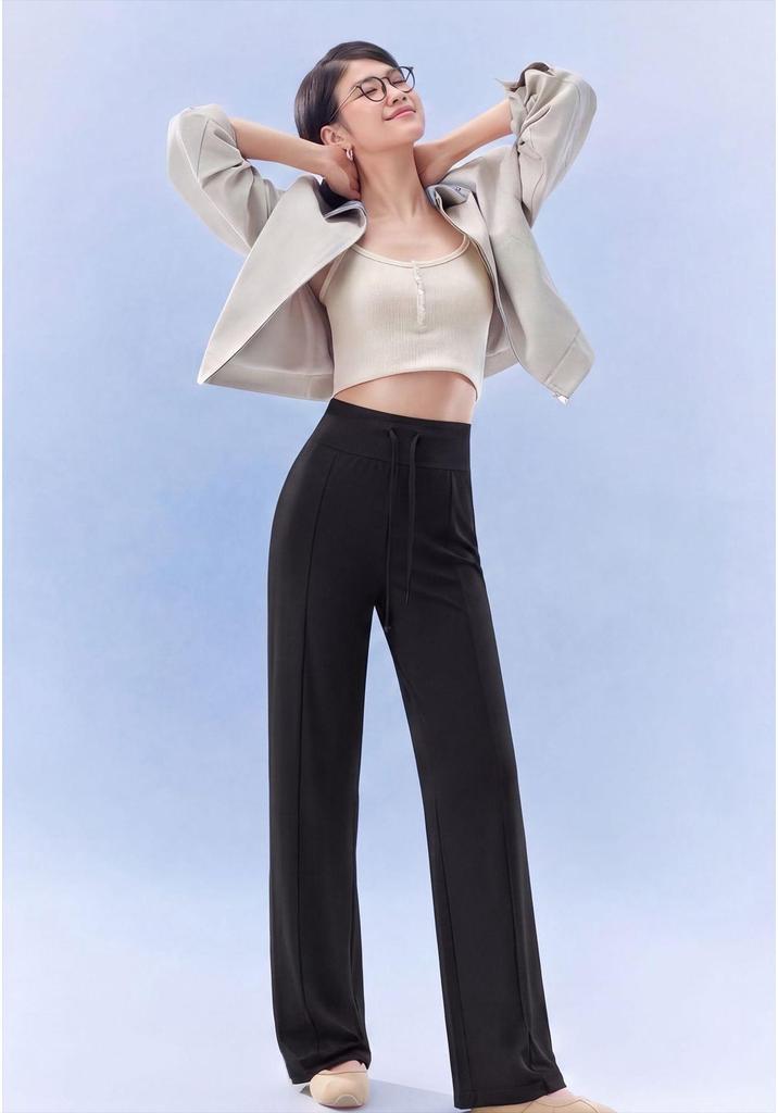 Women's High Waist Breathable Wide Leg Pants for Spring and Autumn - Elastic, Loose Fit, Sun Protection, Airy, Casual, Slimming Sportswear