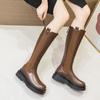 Leather high boots but knee women's autumn and winter new cigarette boots fashionable versatile and thin platform boots children