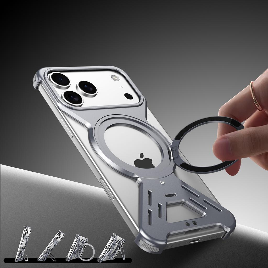 For iPhone 17 Pro Bumper Case Compatible with MagSafe Rotating Kickstand Metal Phone Cover