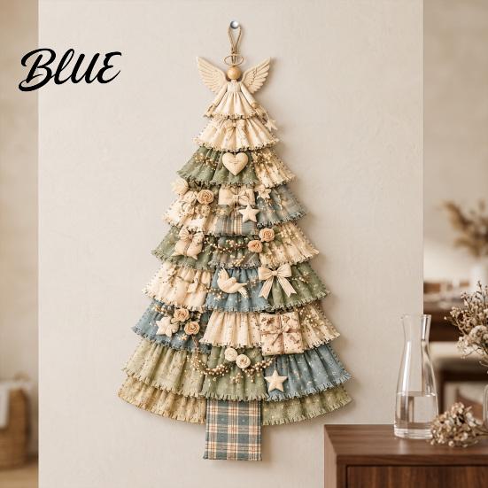 Vintage Style Seasonal Door Hanger Christmas Handmade Hanging Kit, Patchwork Tree Decoration DIY Sewing Thoughtful Gift for Set, Rustic Farmhouse