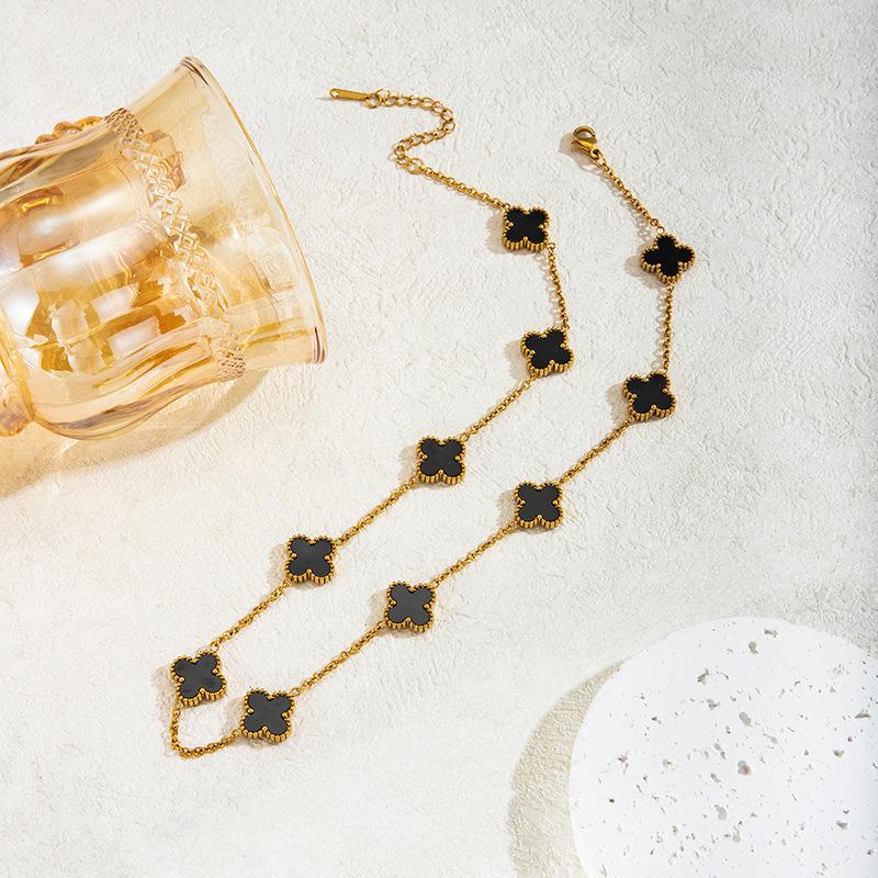 

Десять цветочных цепочек для свитера, двусторонняя подвеска в виде клевера, легкая роскошь, простой кулон в виде цветка, колье-цепочка для ключицы