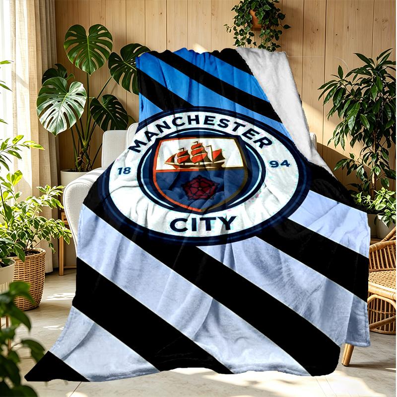 Manchester City FC Pattern Blanket for Home Decoration, Bed, Sofa, Car Travel, Camping, Suitable for All Seasons, Birthday Christmas Gift