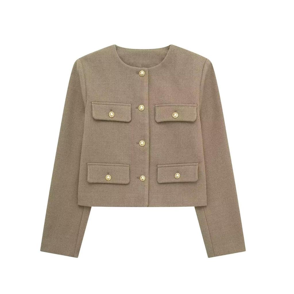 Giacca Corta da Donna Moda e Casual Versatile Scollo Rotondo Decorazione a Risvolto Taglie Forti