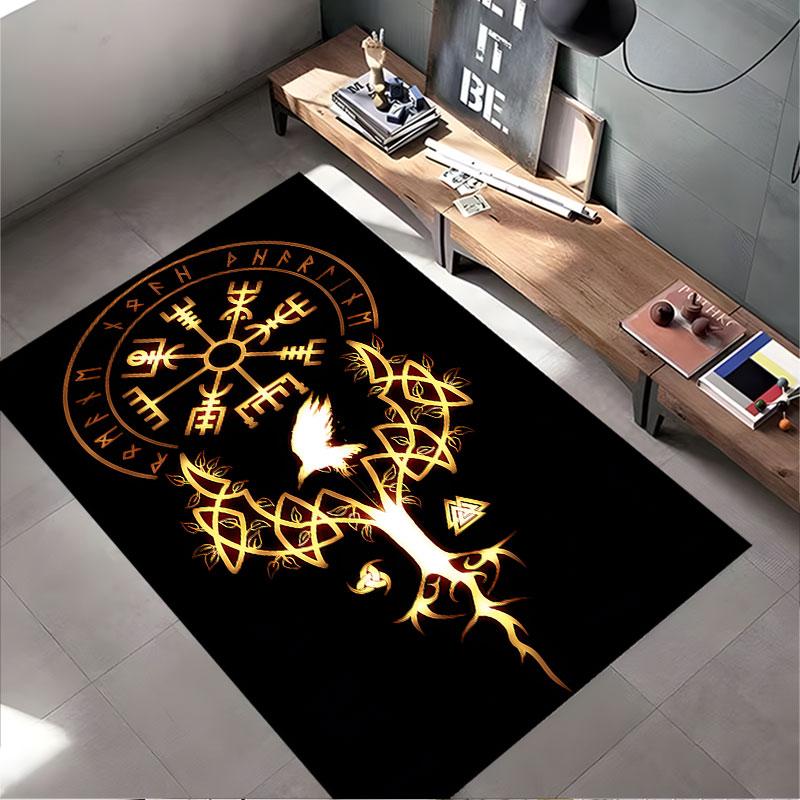 Nordic Symbols with Raven Decor suitable as a non-slip mat for the living room or bedroom sofa