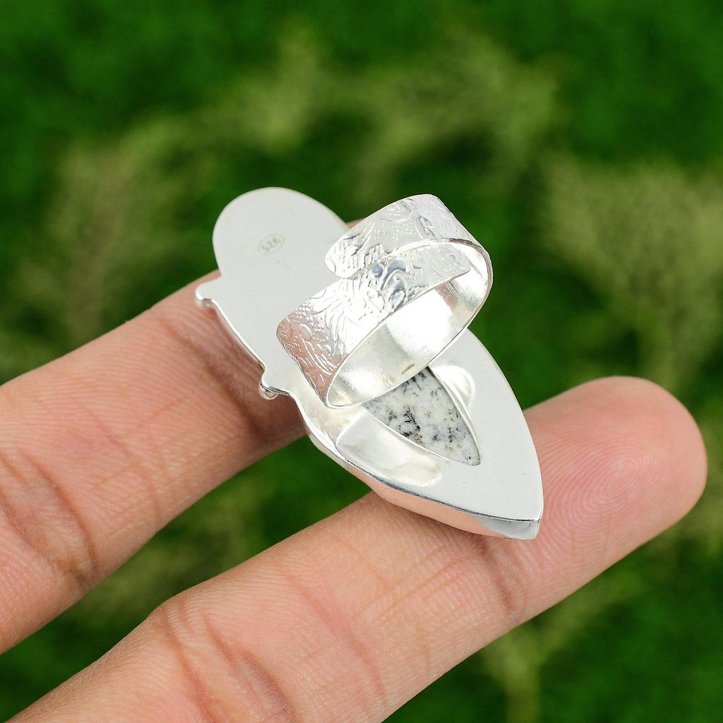 Statement Skull And Bone Adjustable Ring 925 Silver Natural K2 Jasper