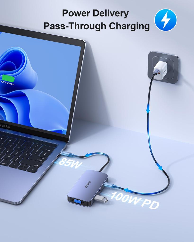 BENFEI Hub Docking MST Docking Station with 2 and 3 USB 100W PD and Audio Compatible with iPhone 15 MacBook iPad iMac XPS and Gray USB-C 8-in-1