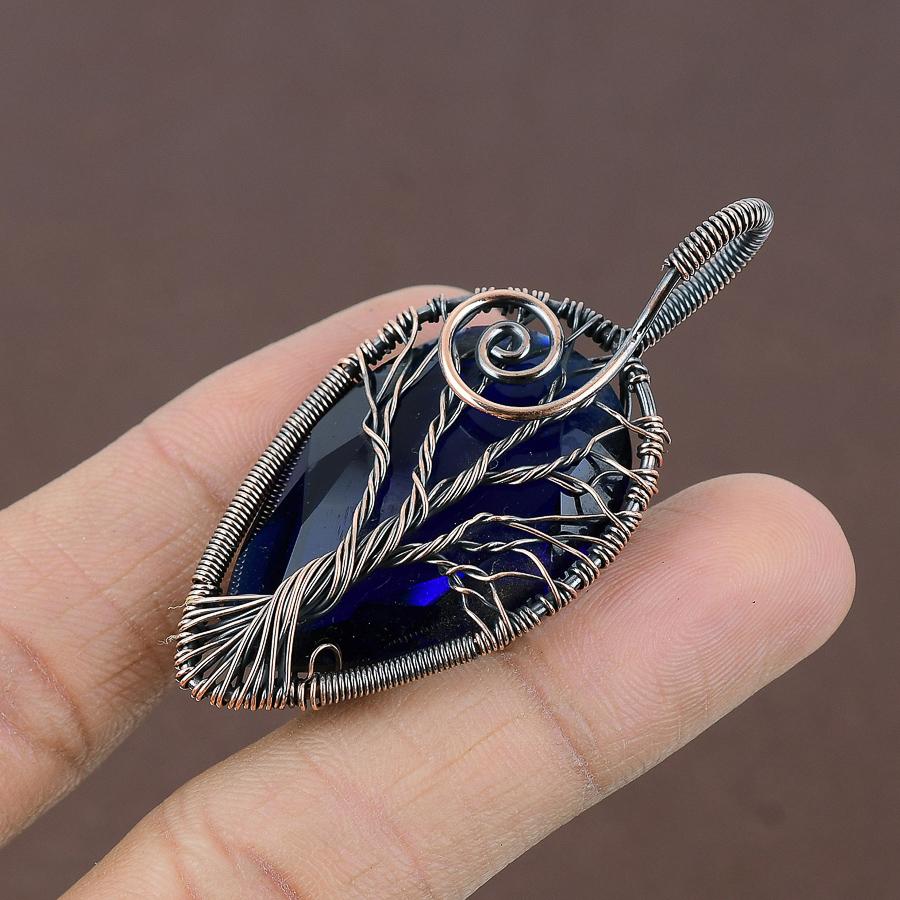 Natürlicher Lebensbaum London Blautopas Kupferdraht Wickelanhänger 2,40" u0O48