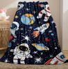 Útulná deka astronauta - Měkký flanelový fleece Vesmírný tématický přehoz Planety Celoroční přehoz Postel Pohovka Cestování Kempování Dekorace pokoje