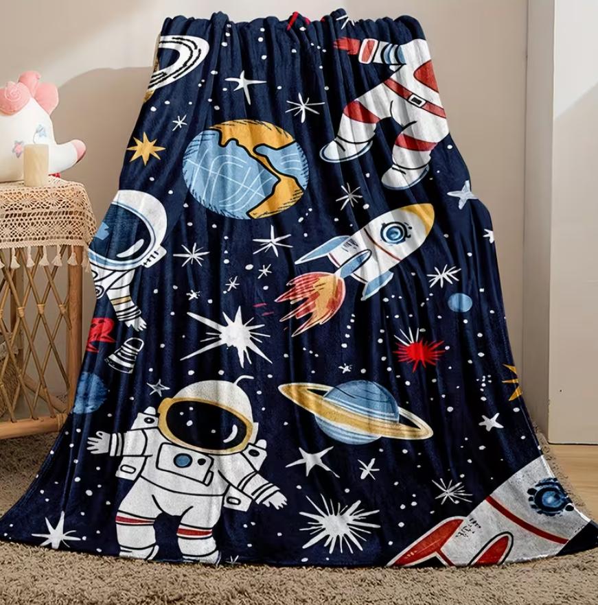 Útulná deka astronauta - Měkký flanelový fleece Vesmírný tématický přehoz Planety Celoroční přehoz Postel Pohovka Cestování Kempování Dekorace pokoje