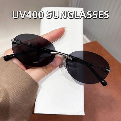 Fashion Oval Frameless Cut Edge Sunglasses Women's High-end Personalized UV Resistant Glasses Men Fishing Driving Sunglasses