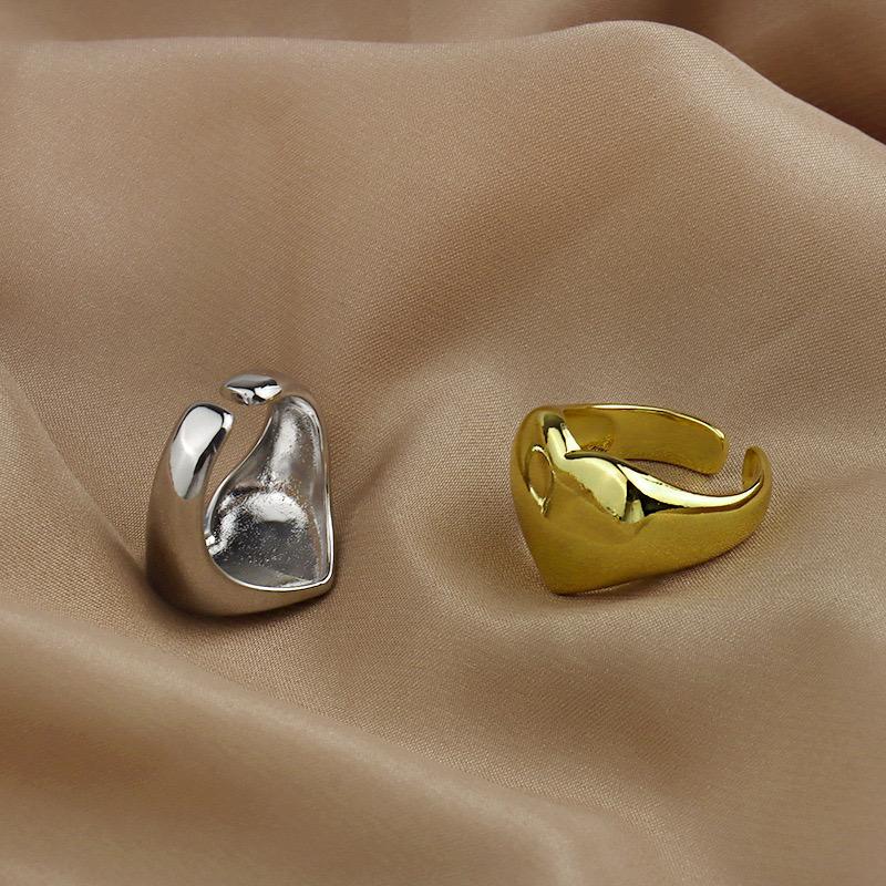 BF CLUB Silver Color Rings for Women Fashion Geometric Handmade Irregular Gold Heart Ring Party Christmas Gift