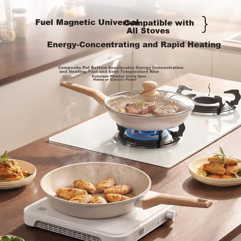 Midea 26cm With Lid, Titanium Non-Stick Frying Pan Skillet for Eggs and Steak, Compatible with Induction Cookers, Home Use