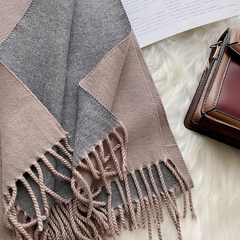 Weicher doppelseitiger Kaschmir-Imitat-Schal und Stola für Damen, Koreanischer Stil, schlicht, verdickt, Herbst- und Winterschal