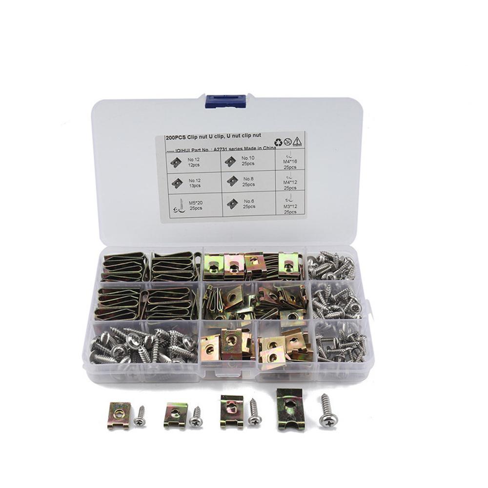 

200X U Type Nuts Fasteners Self-Tapped Screw Spire Clips M3 M4 M5 Assortment Kit