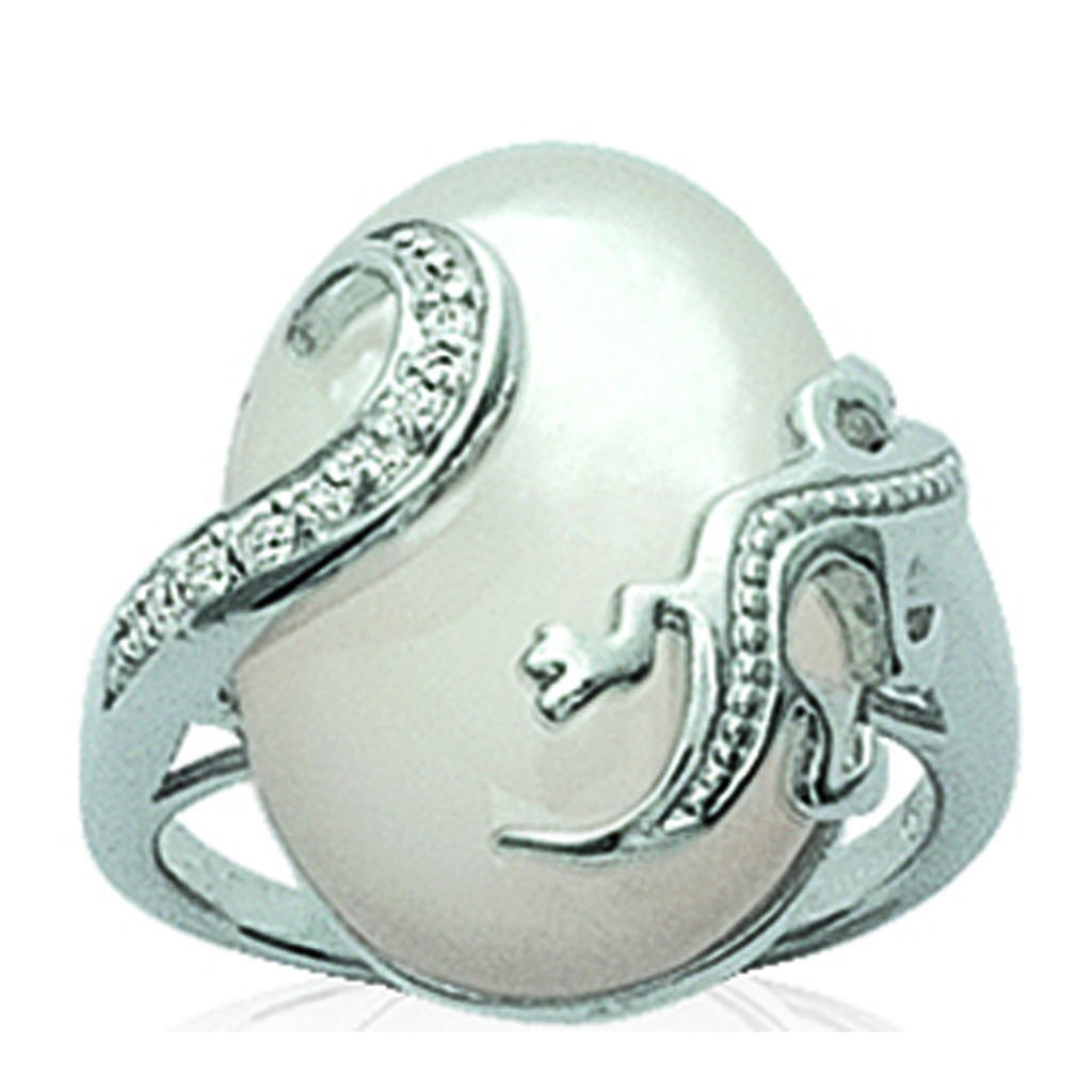 'Etreinte Nacree' Silver Ring Pearly White (rhodium-plated) - 20 Mm