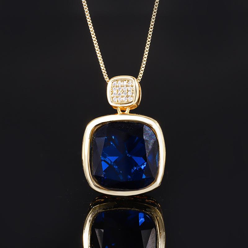 Jewelry Simulation Red Corundum Gold Retro Exquisite Pendant Necklace Main Stone 16 * 16