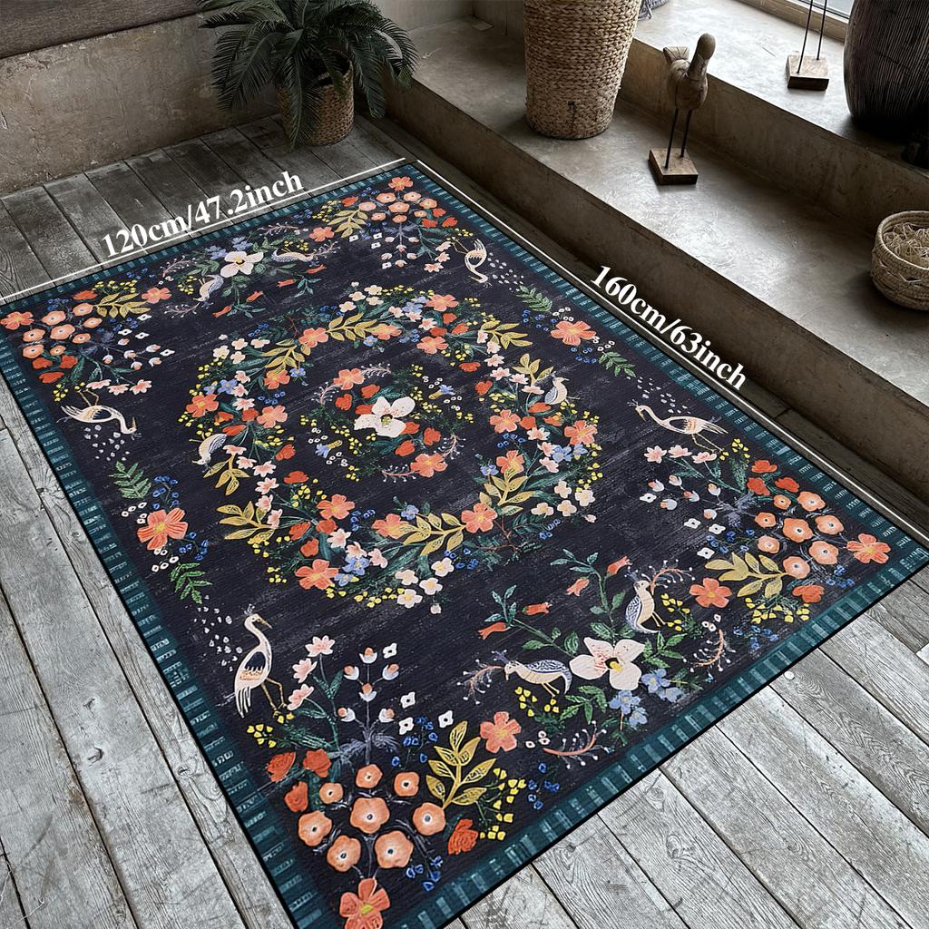 Living Room Carpet Large Size Bedside Floor Mat Non-slip Carpets Machine Washable Rug Retro Floral Print Home Decoration Rugs