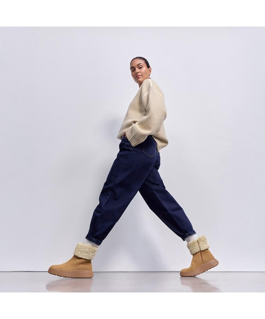 Fitflop [F-Mode] Women'S Shearling Collar Zip-Up Suede Ankle Boots - Desert Tan (Ft59K2B06B)