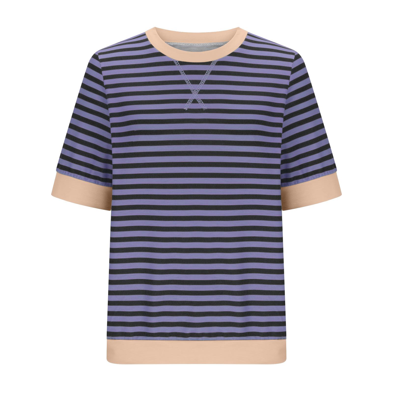 

Женская летняя футболка в полоску с коротким рукавом и круглым вырезом XXL