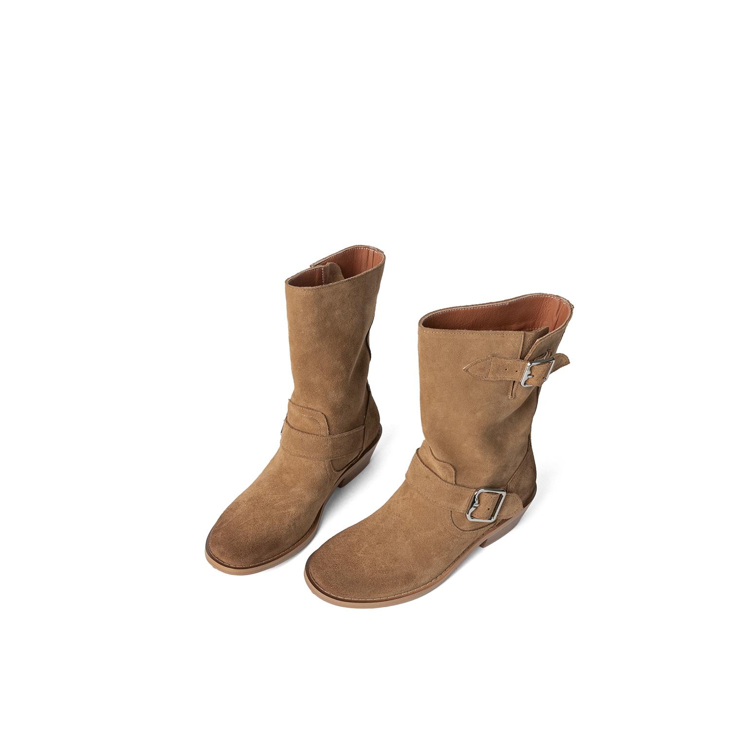 

Krazing Pot Осенне-зимняя обувь из коровьей замши и нубука, модные ботинки с круглым носком, сохраняющие тепло, на среднем каблуке, с пряжкой на ремне, с отделкой до середины голени 40 коричневый