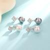 Hollow Four-Leaf Clover White Pearl Stud Earrings Exquisite Cold Wind Super Flash Zircon Flower Gray Bead Earrings