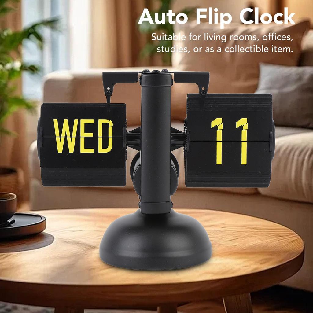 Retro Flip-Down Clock, Classic Mechanical Auto Flip Desk Table Clock, Battery-Powered, Built-in Gear-Operated Clock, for Multiple Home Office Decorati