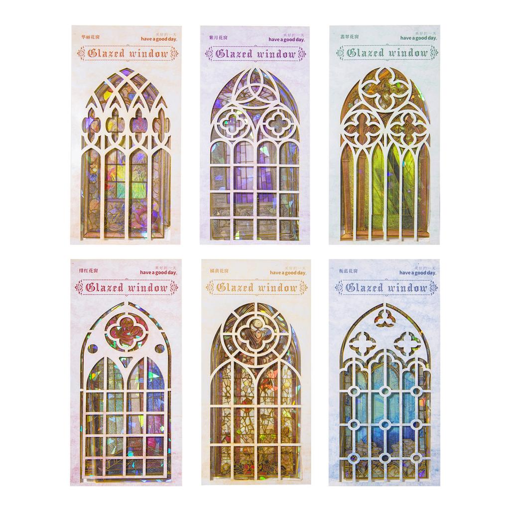 10pcs Glazed flower window series stickers retro hand account European style flower window bronzing PET material stickers