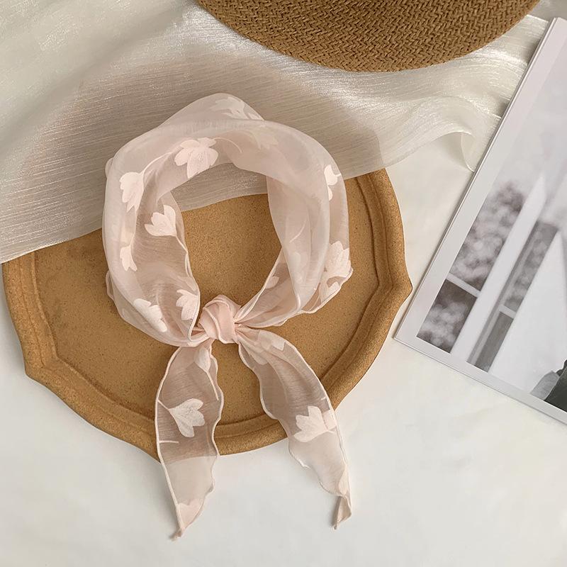Triangle Scarf Small Fresh Headscarf Retro Silk Scarf Literary Flower Scarf Thin Gauze Scarf Headscarf Headband Tied Hair