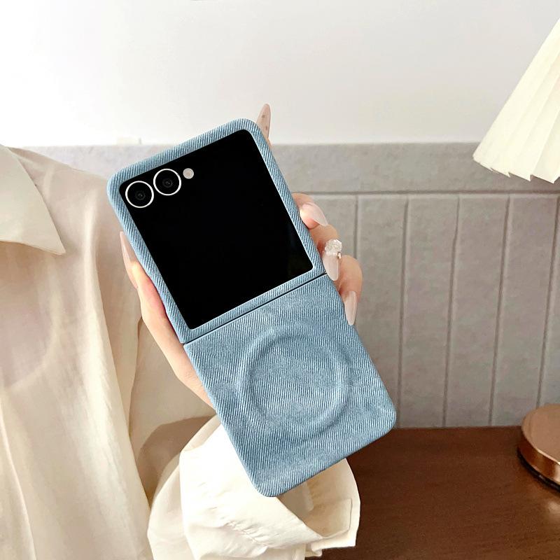 Suitable for Samsung Zflip7 Mobile Phone Case Anti Fall Zflip6 Simple Business Denim Magnetic Zflip6 Protective Case