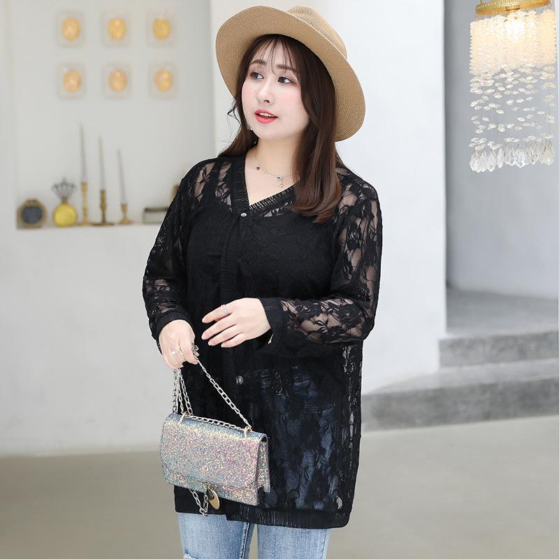 1905 Krajkový kardigan Letní top - Dámská plus size Černobílá opalovací šála Svrchní oděv