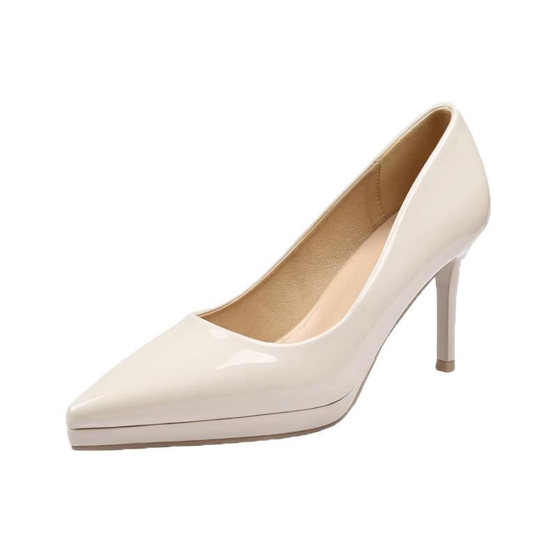 Waterproof Platform High Heels Stiletto Pointed Toe Single Shoes Fashion Patent Leather Business Women's Shoes