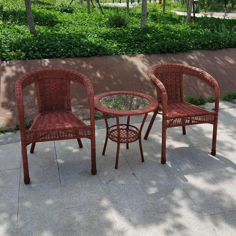 Family-Style Hand-Woven Rattan Chair & Coffee Table Set for Balcony or Leisure Spaces