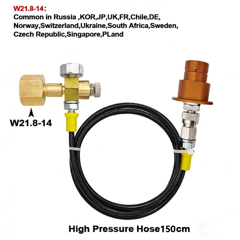Universal Beverage Machine Gas Adapter Hose 1.5m With Pressure Gauge For Big Cylinders DIN477 W21 8 14 Connection