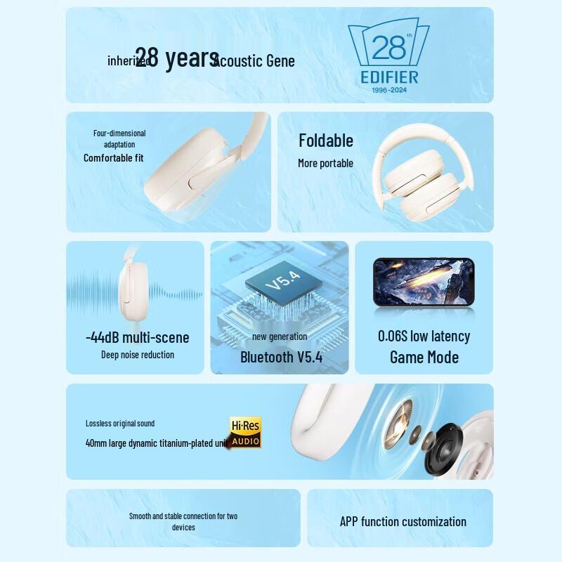 Edifier W800BT Free Noise-Cancelling Over-Ear Bluetooth Headphones