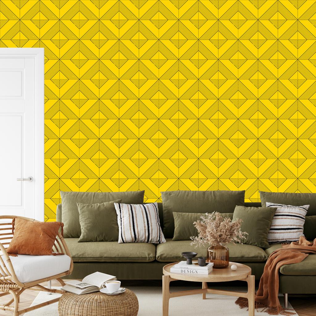 Geometric rhombus wallpaper yellow, fine detail 50x1000