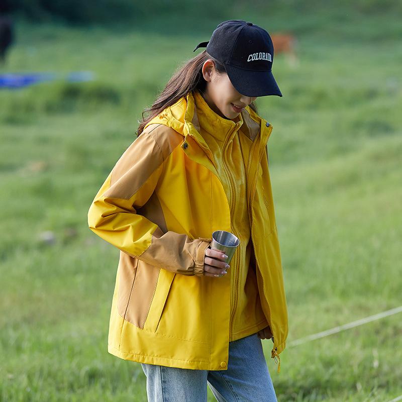 Herren- und Damen-Herbst- und Winterjacken Outdoor Winddicht und Wasserdicht Drei-in-eins Bergsteigerjacke Abnehmbare Kapuzenjacke für Herren