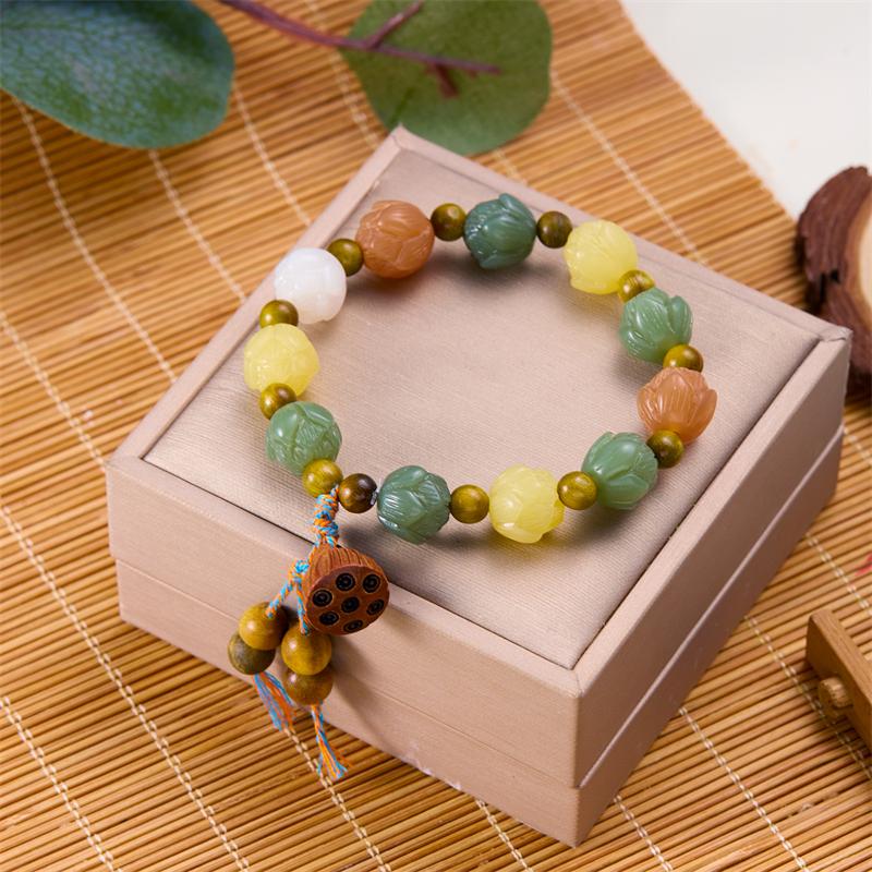 Tibetan Buddha Bodhi Lotus Beaded Bracelet Wooden Beads Buddha Prayer Bracelets for Men Women Yoga Relieve Anxiety Charm Jewelry