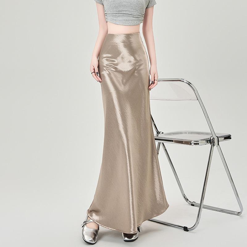 

Фиолетовая атласная юбка-русалка с высокой талией, облегающая фигуру, А-силуэта, миди для женщин XL