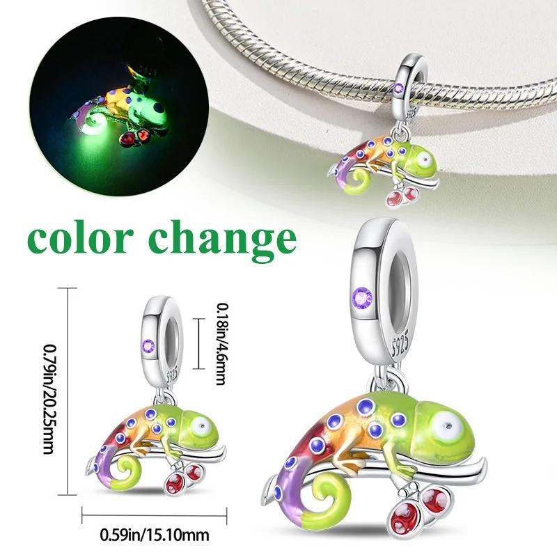 Copper Forest Chameleon Luminous Charm Pendant Beads Fit Pandora Original Bracelet For Women Fine Jewelry Making Gift