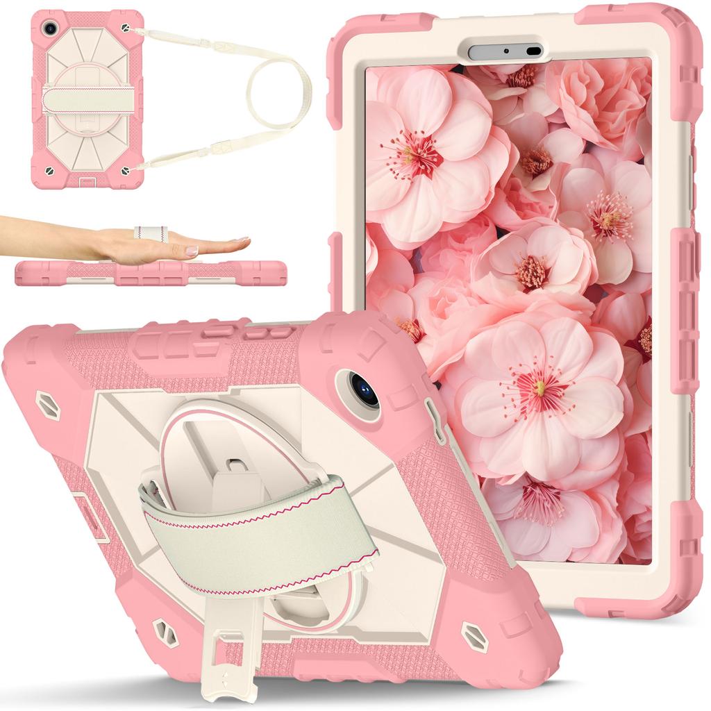 For Lenovo Tab One 8.7 K9 TB-305FU TBX305XU 2025 360 Rotating Hybrid Cover with Shoulder Strap PC-Silicone Heavy Duty Stand Case