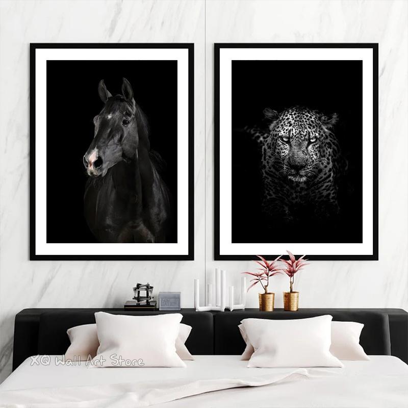 Black White Animals Art Canvas Paintings On The Wall Lion Tiger Elephant Posters and Prints Wall For Living Room Home Frameless