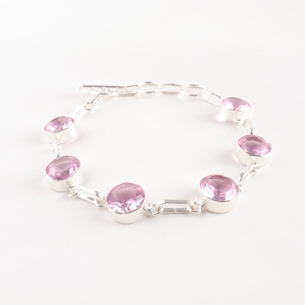 Morganite Gemstone 925 Sterling Silver Jewelry Handmade Bracelet Gift For Wife RB-14-8