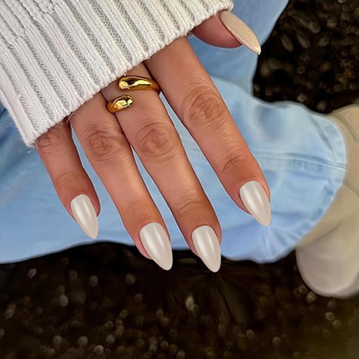 LHSD-01 Glossy Almond Short False Nails: Removable, Wearable, 30 Solid Color Pieces Glue Type